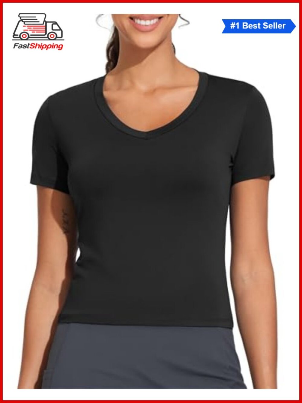 ✨ Women's Crop Workout T-Shirt Slim Fit V-Neck Yoga Tee Crop Top